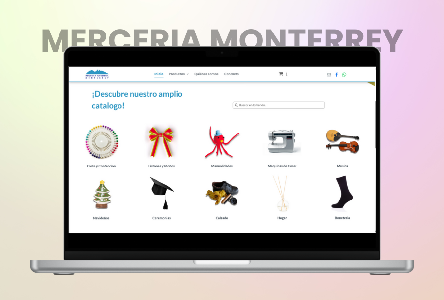 Una computadora portátil está abierta a un sitio web llamado merceria monterrey.