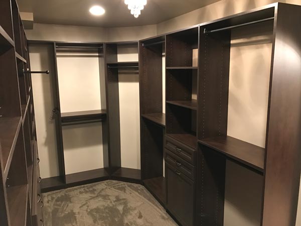 Custom Walk In Closet with Shelving and Hanging Spaces