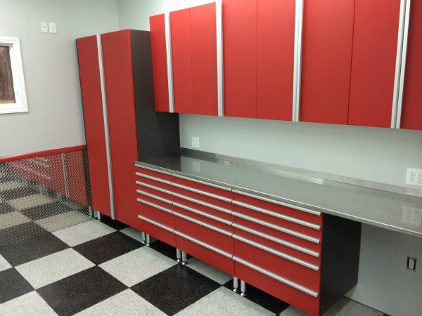 Custom Garage Cabinets with Stainless Steel Workbench
