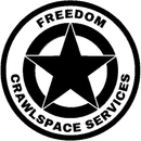 Black and white logo: Circle with "FREEDOM" at top, "CRAWLSPACE SERVICES" at bottom, a star in the center.