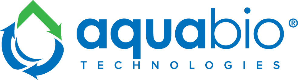 The aquabio technologies logo is blue and green