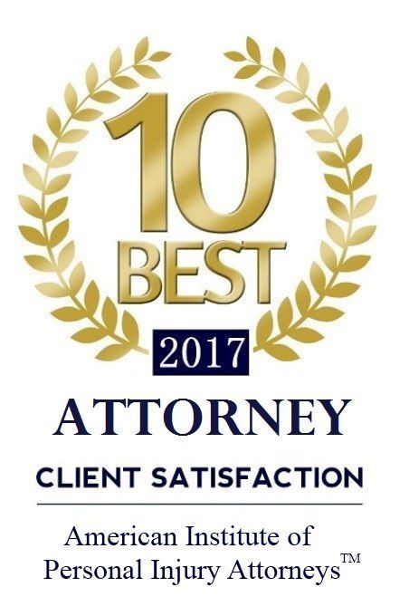 The logo for the 10 best attorney client satisfaction american institute of personal injury attorneys.