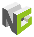 A gray and green logo with the letter n on it