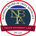 The logo for the national board of trial advocacy truck accident law.