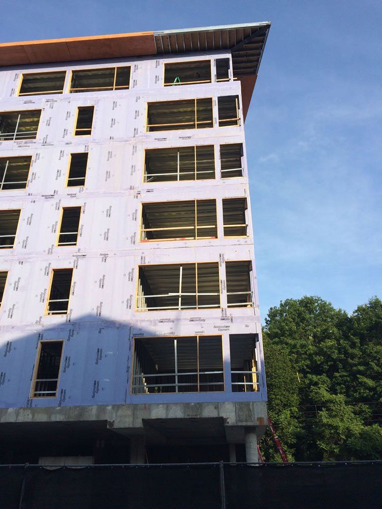 A building under construction with a lot of windows