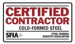 A sign that says certified contractor cold-formed steel.