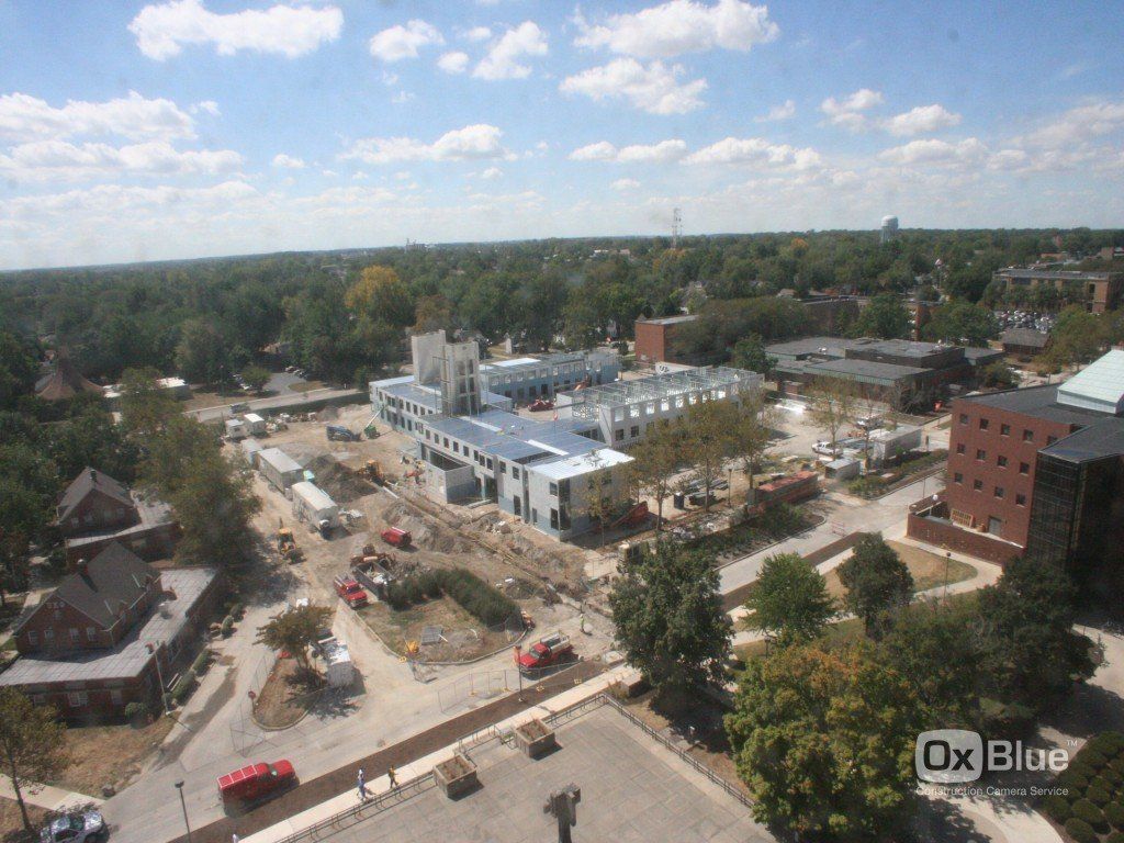 An aerial view of a city taken by ox blue.