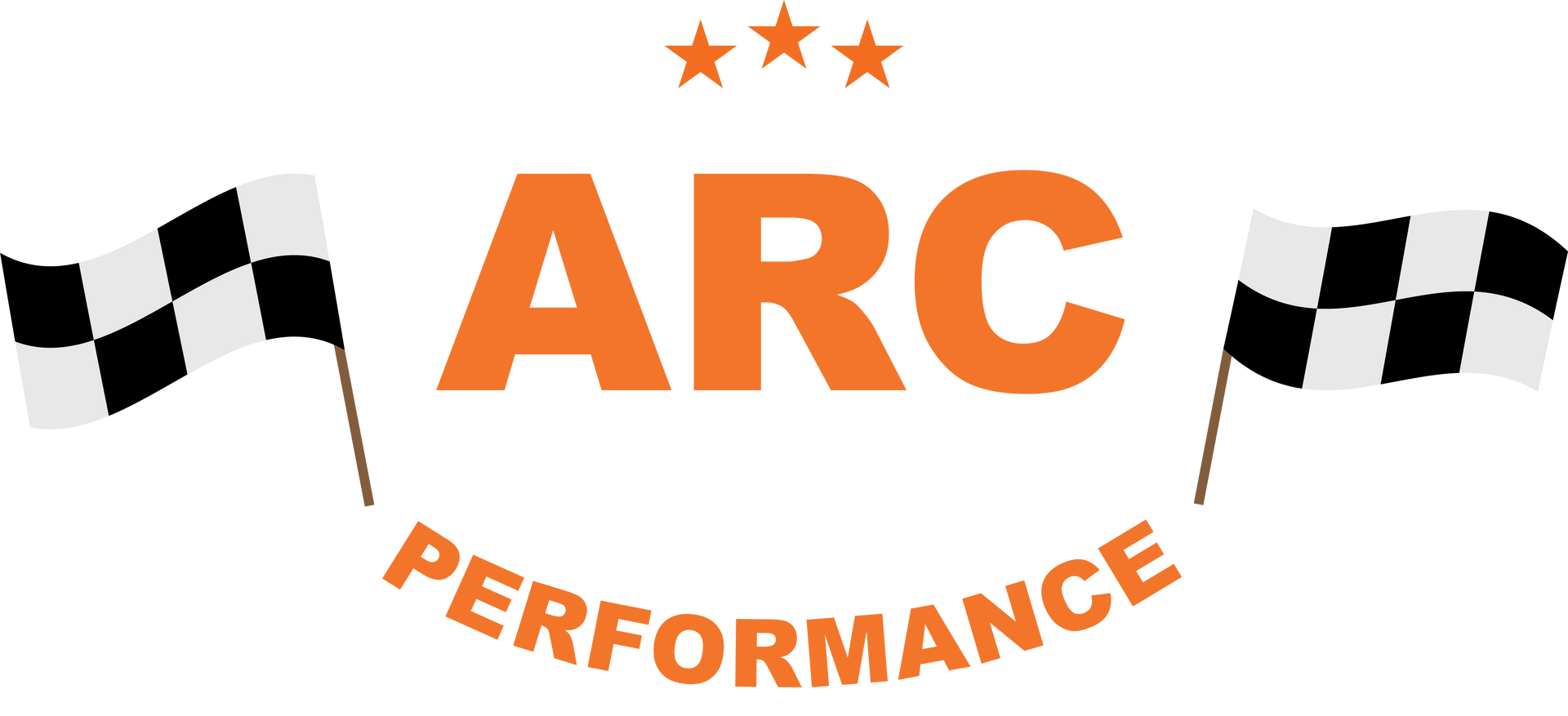 A logo for arc performance with checkered flags