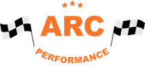 A logo for arc performance with two checkered flags