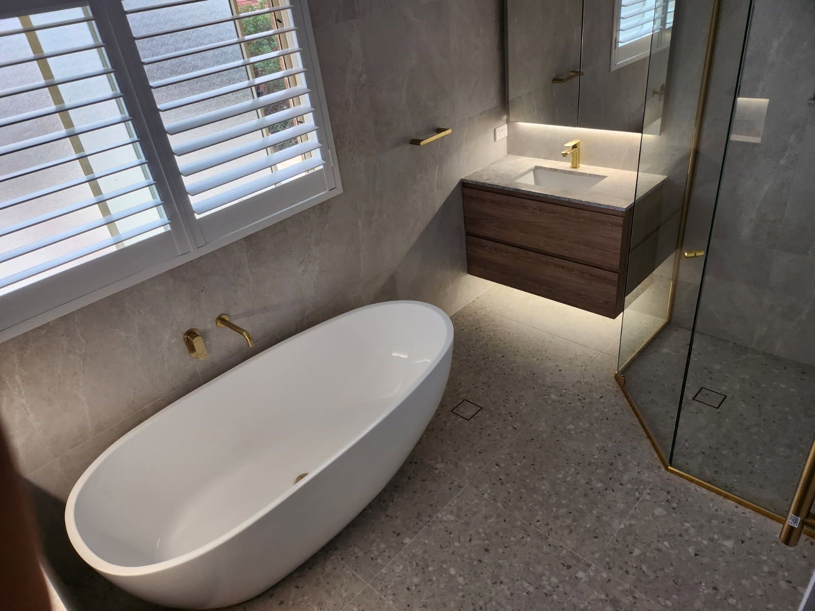 Home Design, Bathroom Interior Side View in Natural Tones in a Grey Colour Close Up | Ashfield, Nsw | Aussie Bathrooms