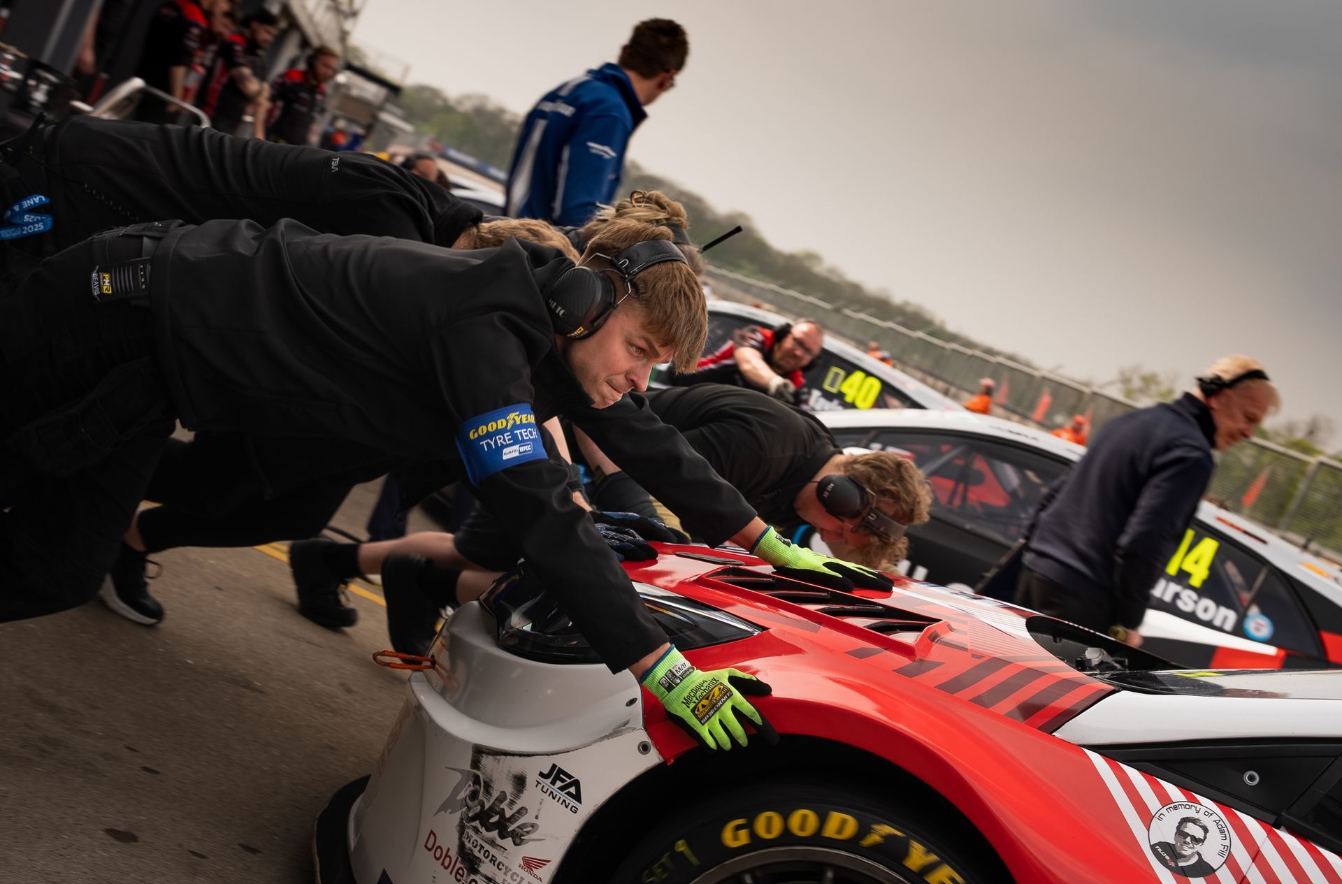 BTCC 205 Donnington Mikey Doble car being rolled out