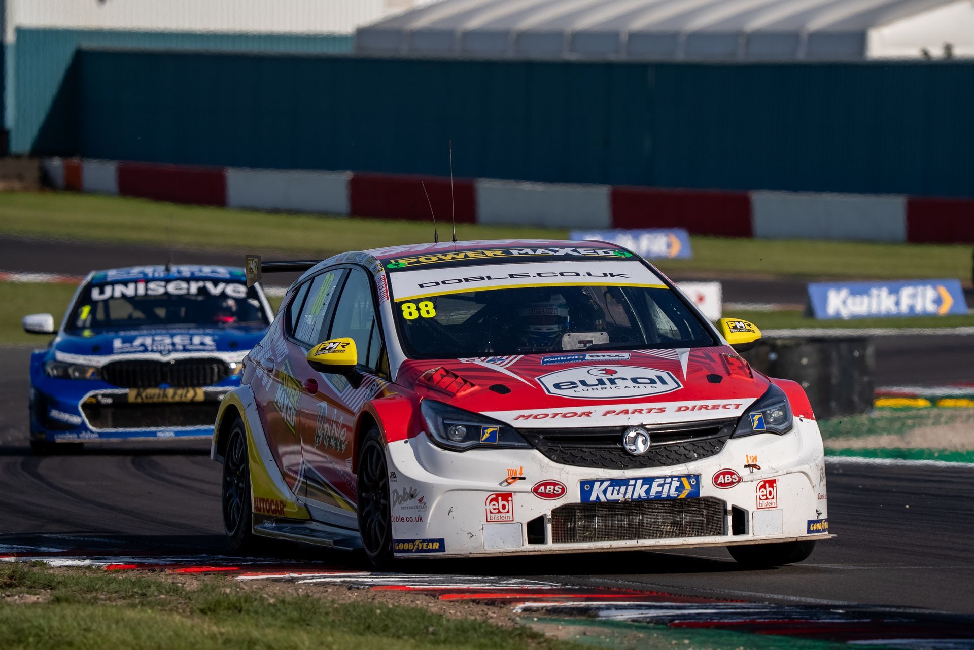 Mikey Doble BTCC 205 Donnington Park on the apex