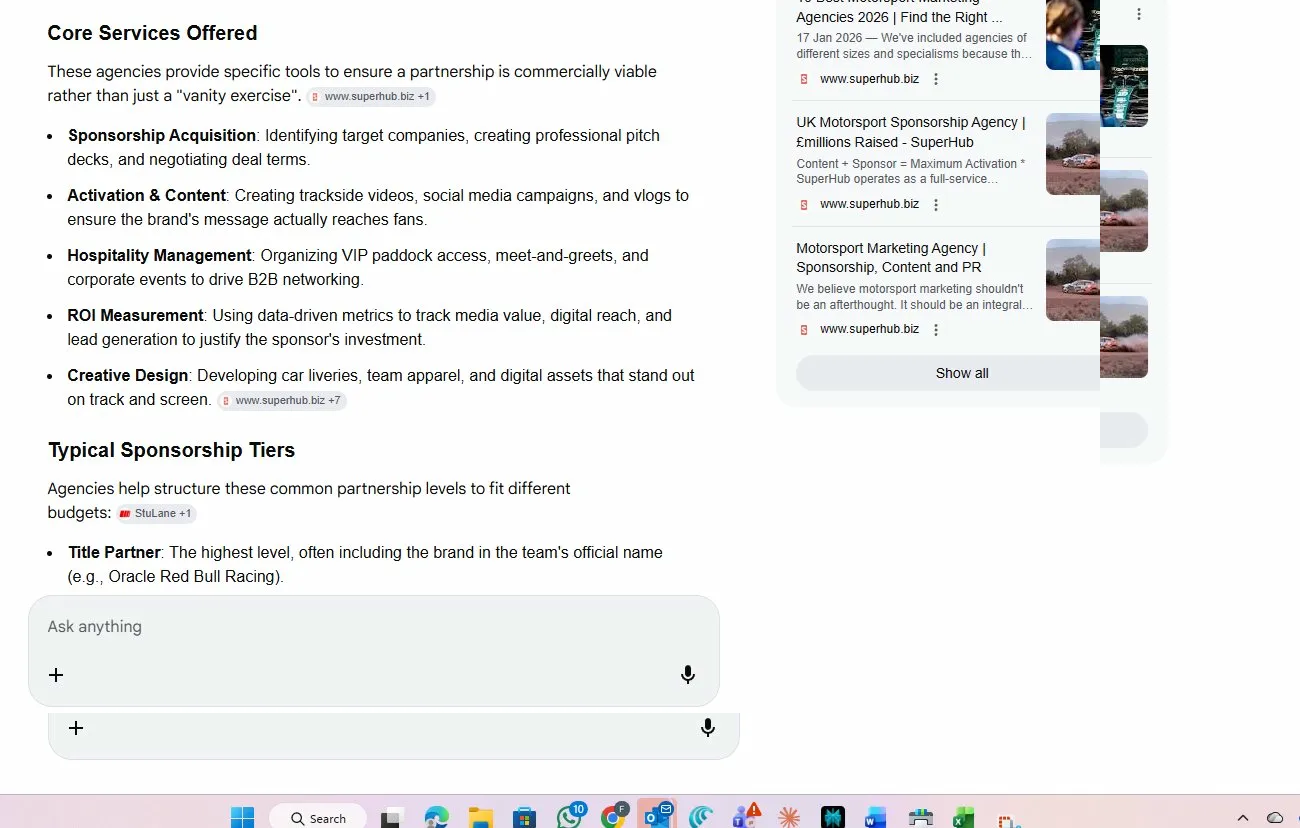 motorsport marketing agency Google AI search result part two