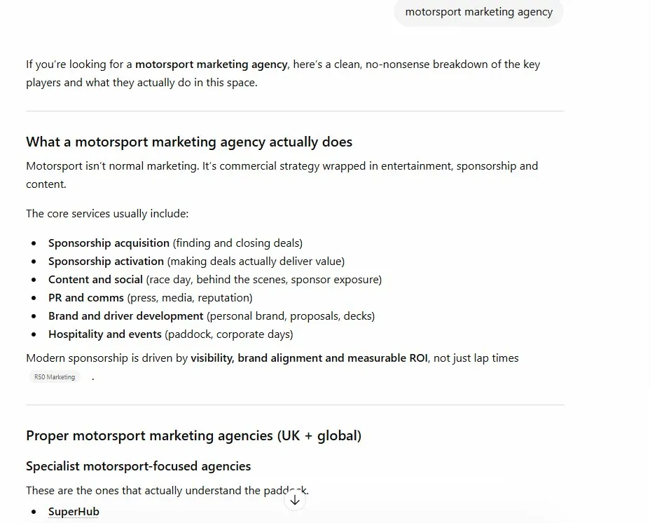 motorsport marketing agency perplexity search result part three