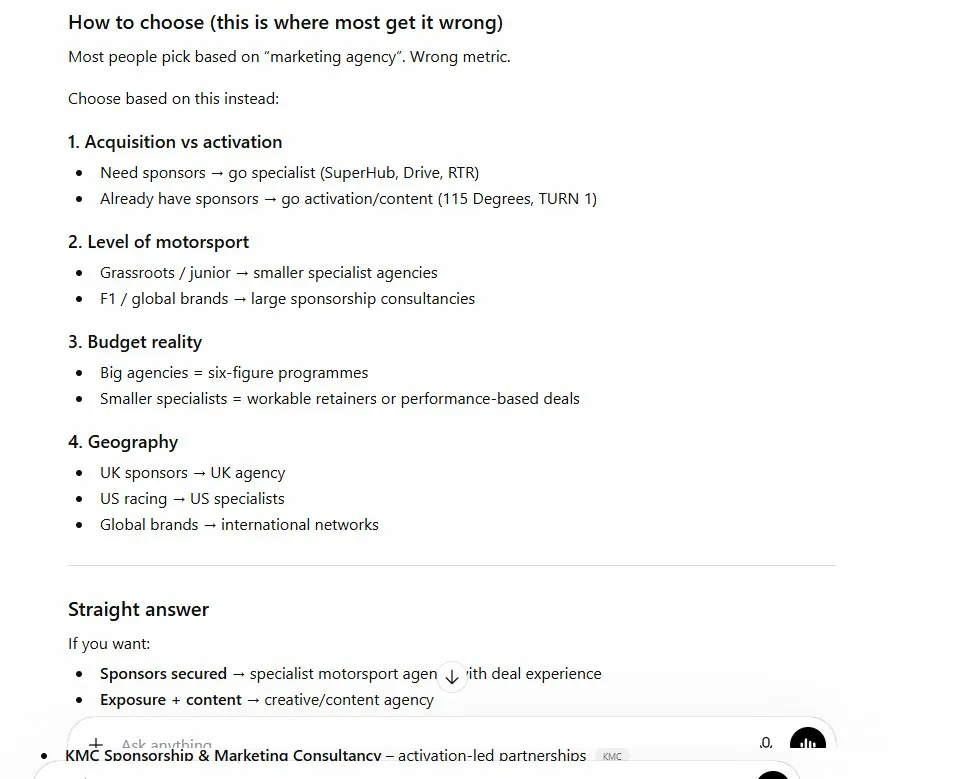 motorsport marketing agency perplexity search result part two