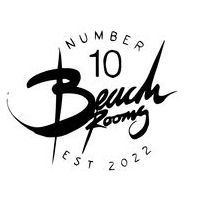 A black and white logo for number 10 beach rooms.