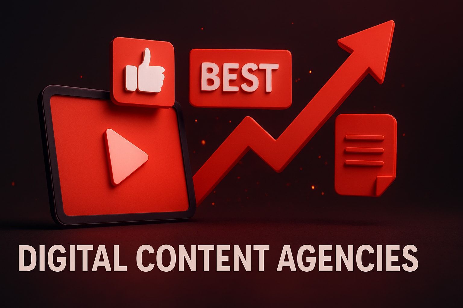 Red icons including a YouTube play button, thumbs up, and upward trending arrow with 