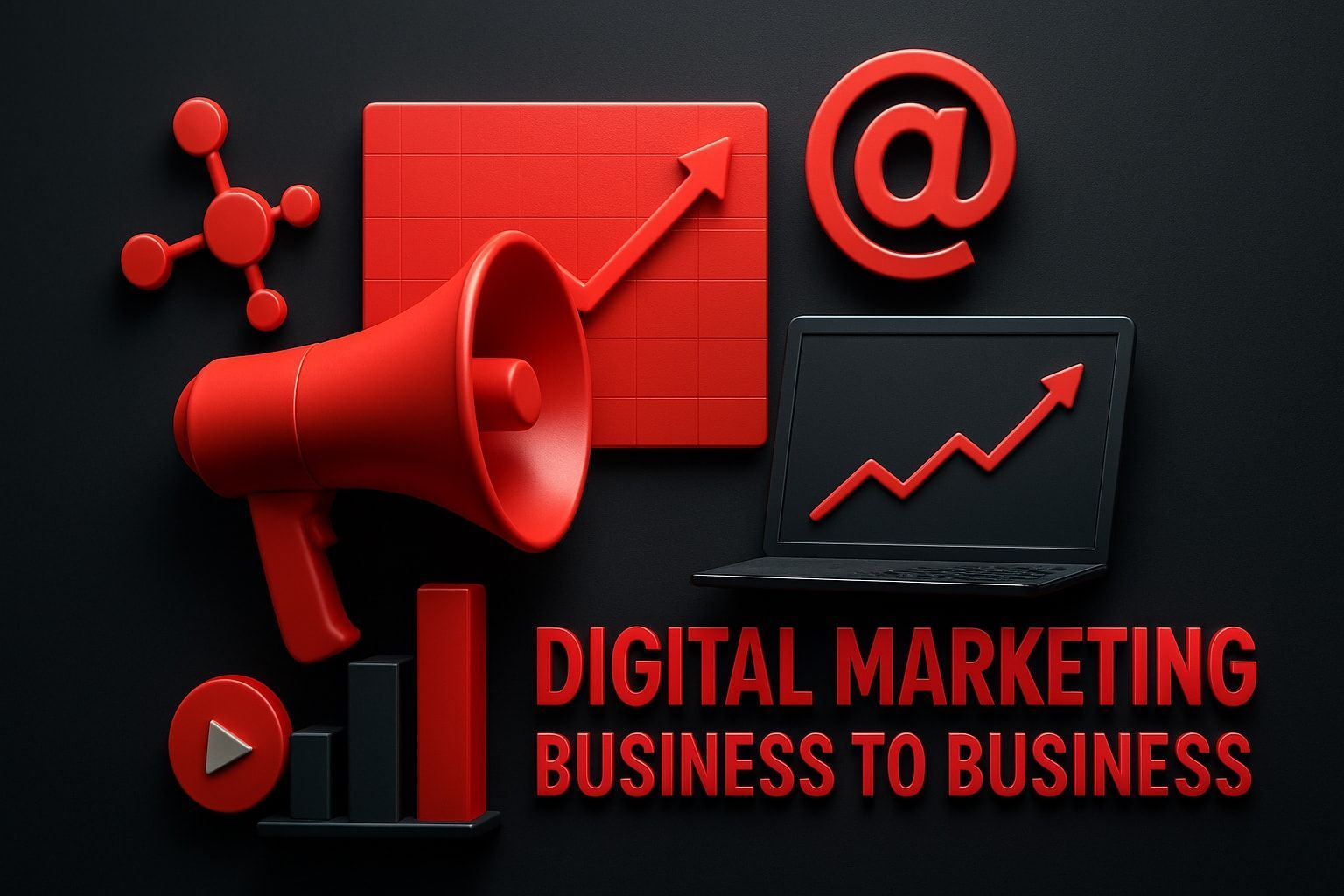 Red marketing icons with text 