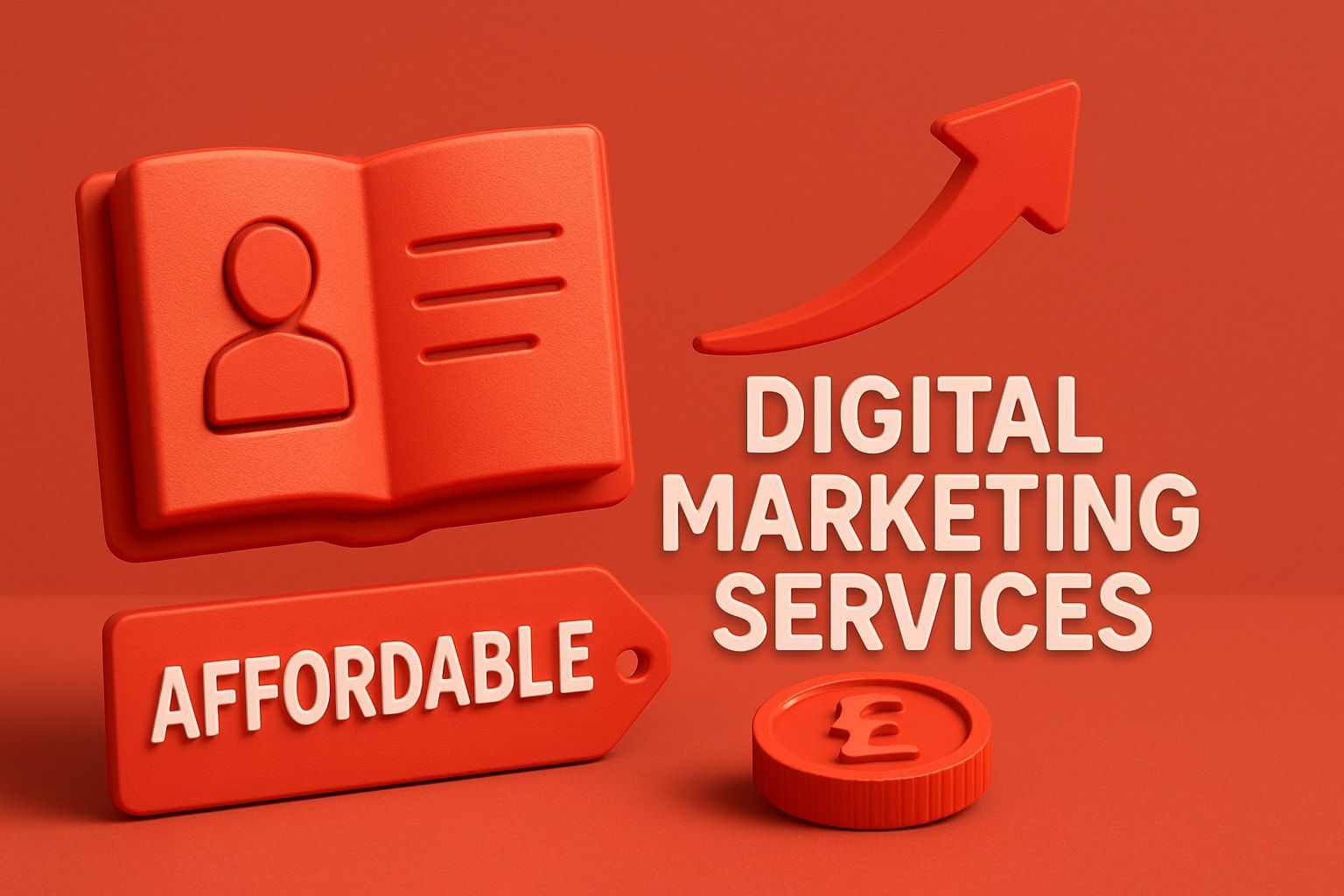 Red graphic with open book, tag 