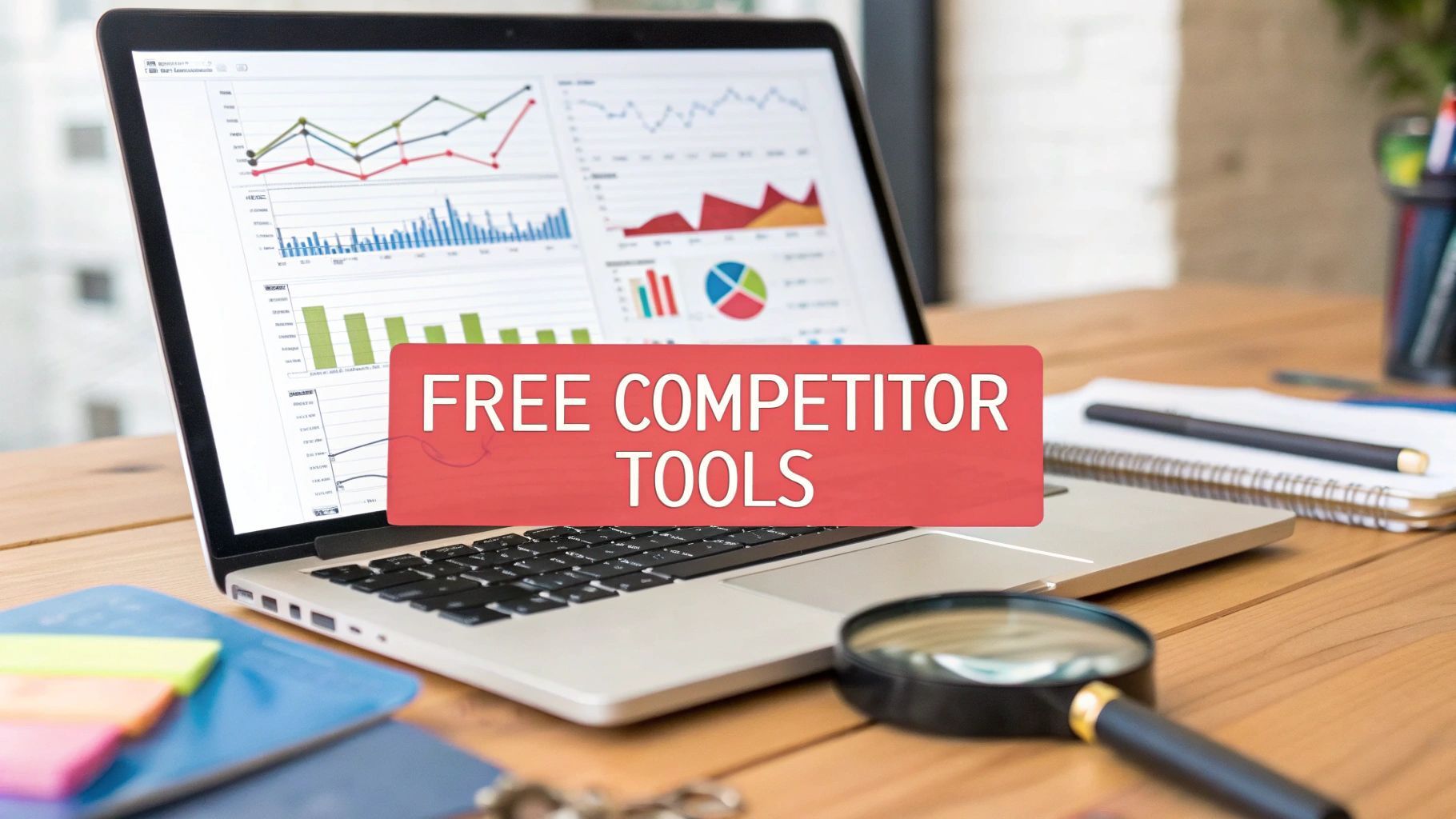 free competitor analysis tools graphic in front of laptop