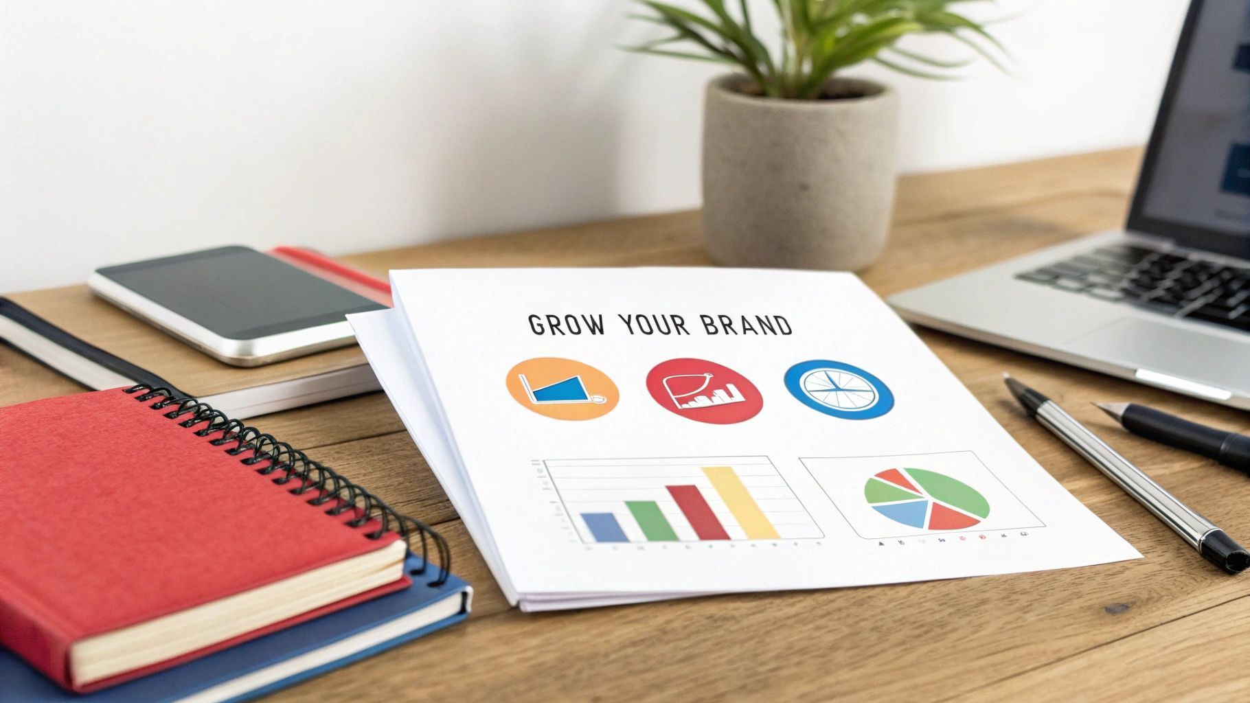 Desk with papers titled