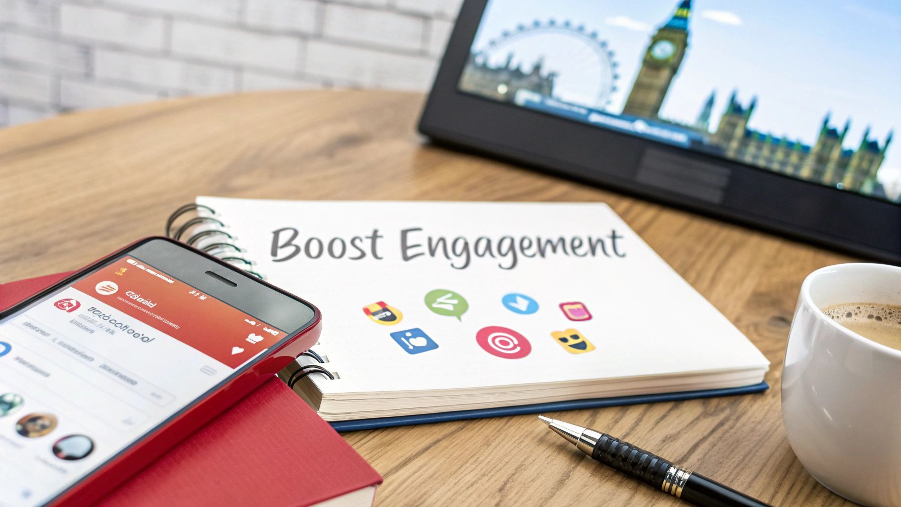 Smartphone and notepad on a desk. Notepad reads