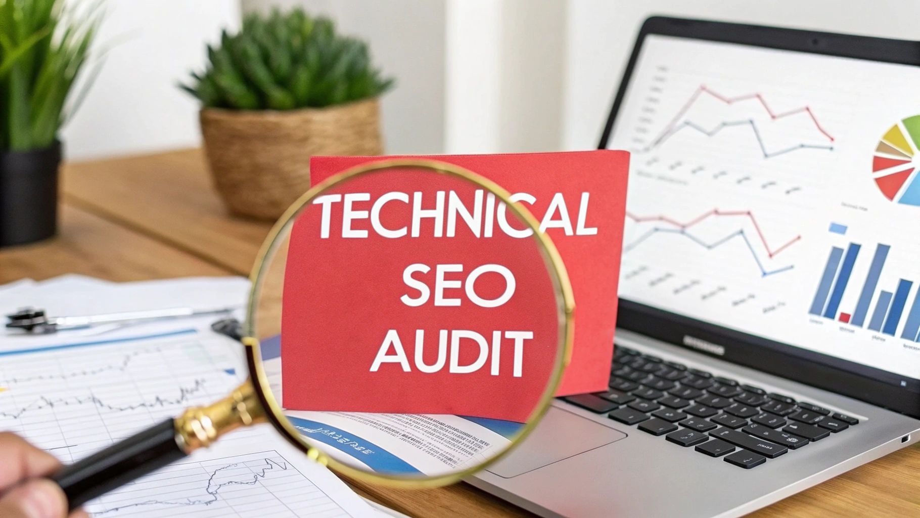 Magnifying glass over a red card,