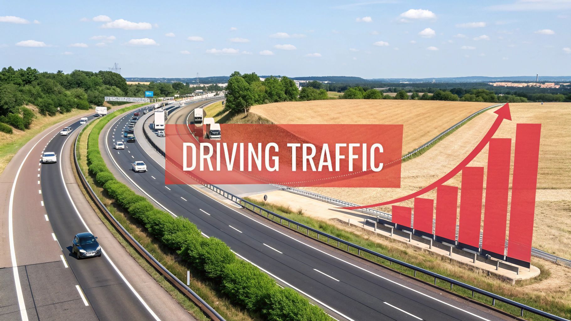 Driving website traffic picture of road with sign and graph 