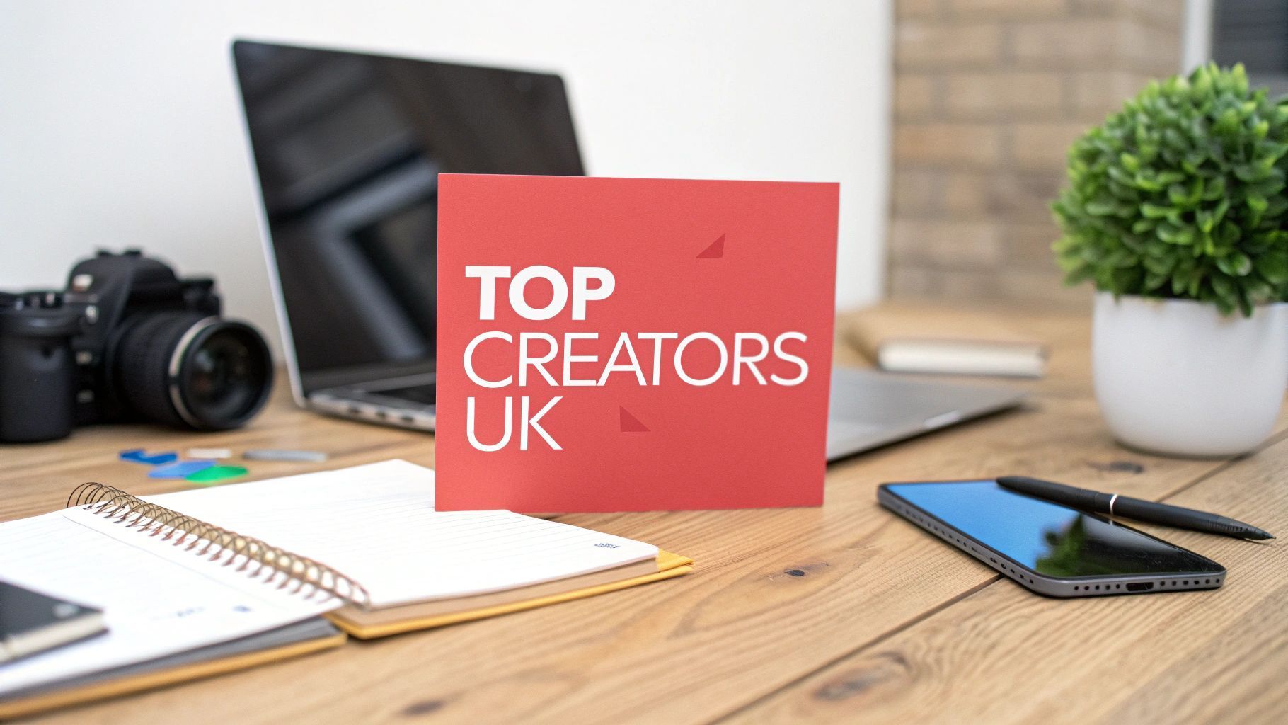 top uk content creators sign on desk