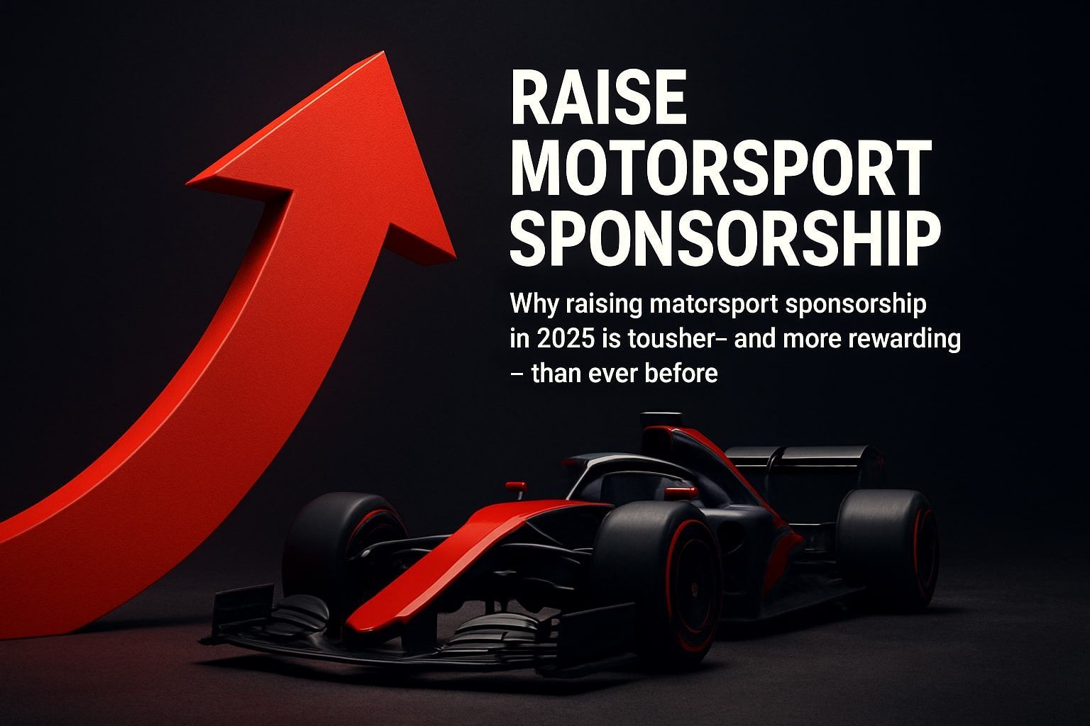 Red arrow pointing up, F1 car, text: 