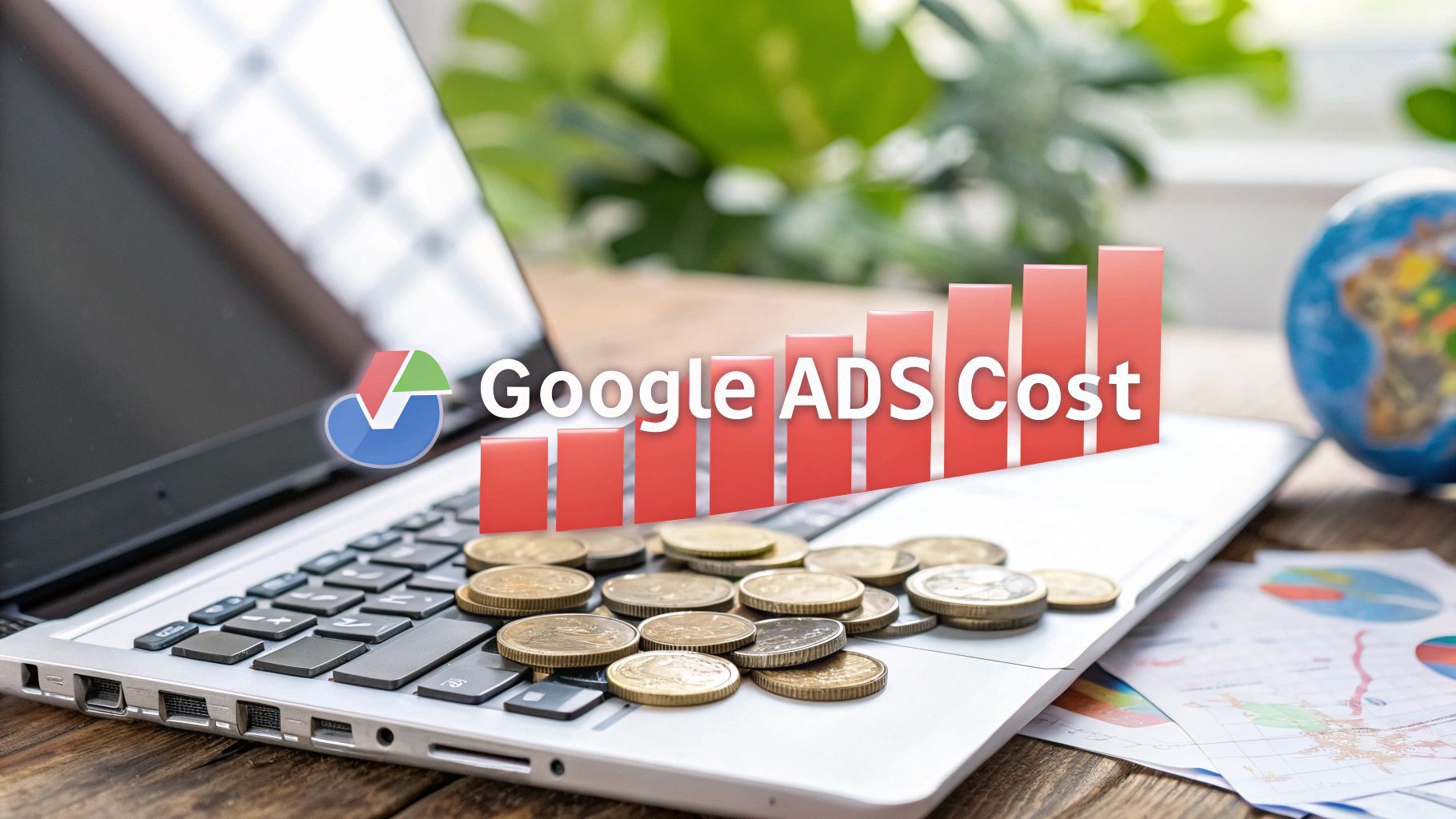 Laptop with graphic saying google ads cost