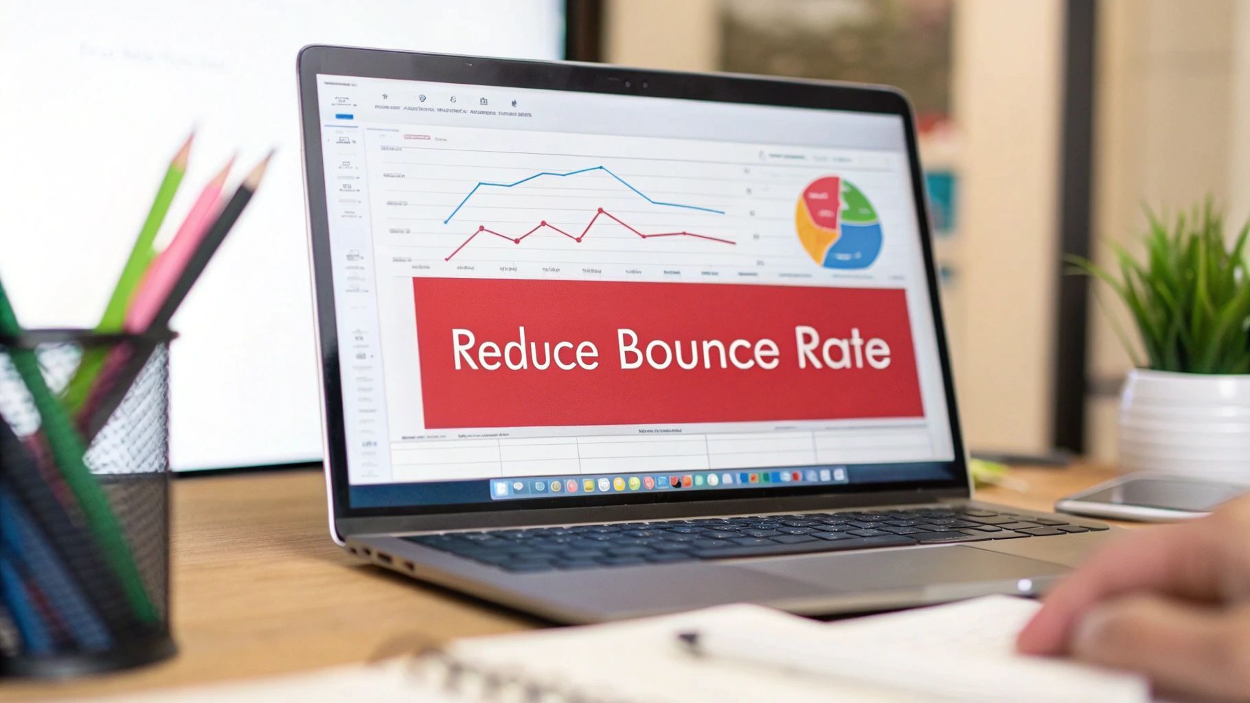 Laptop displaying data charts with