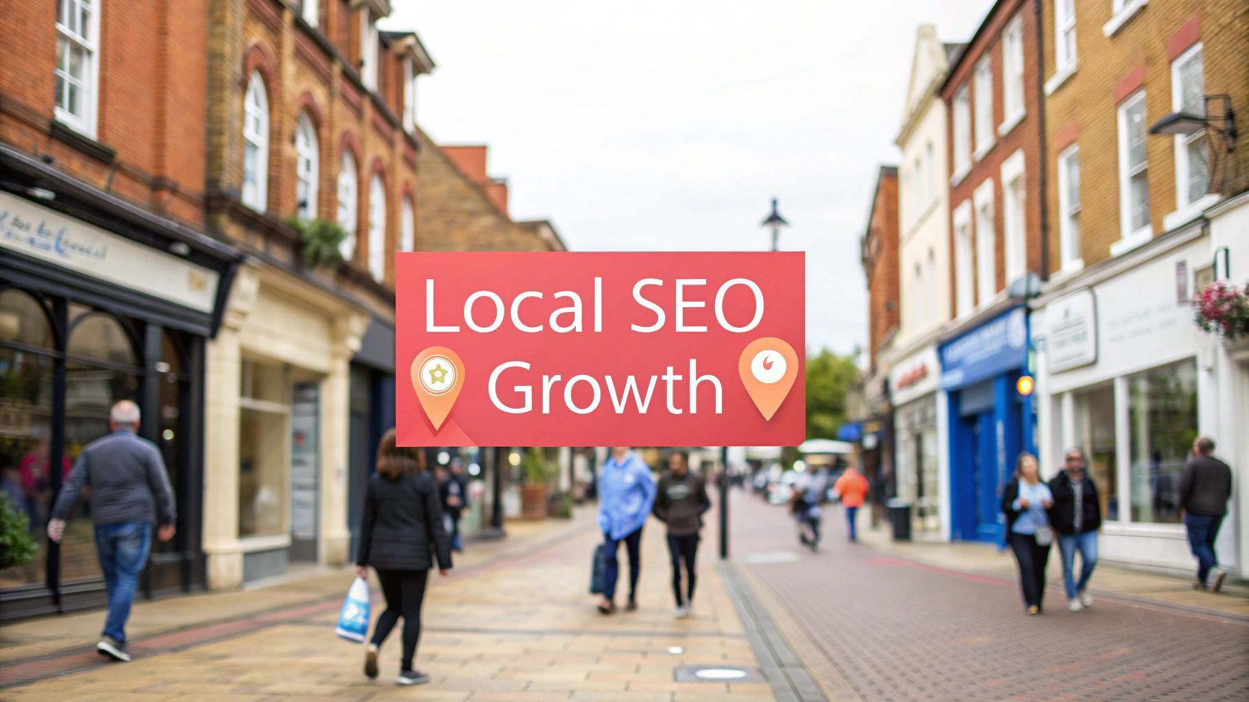 People walking on a pedestrian street lined with shops, with 