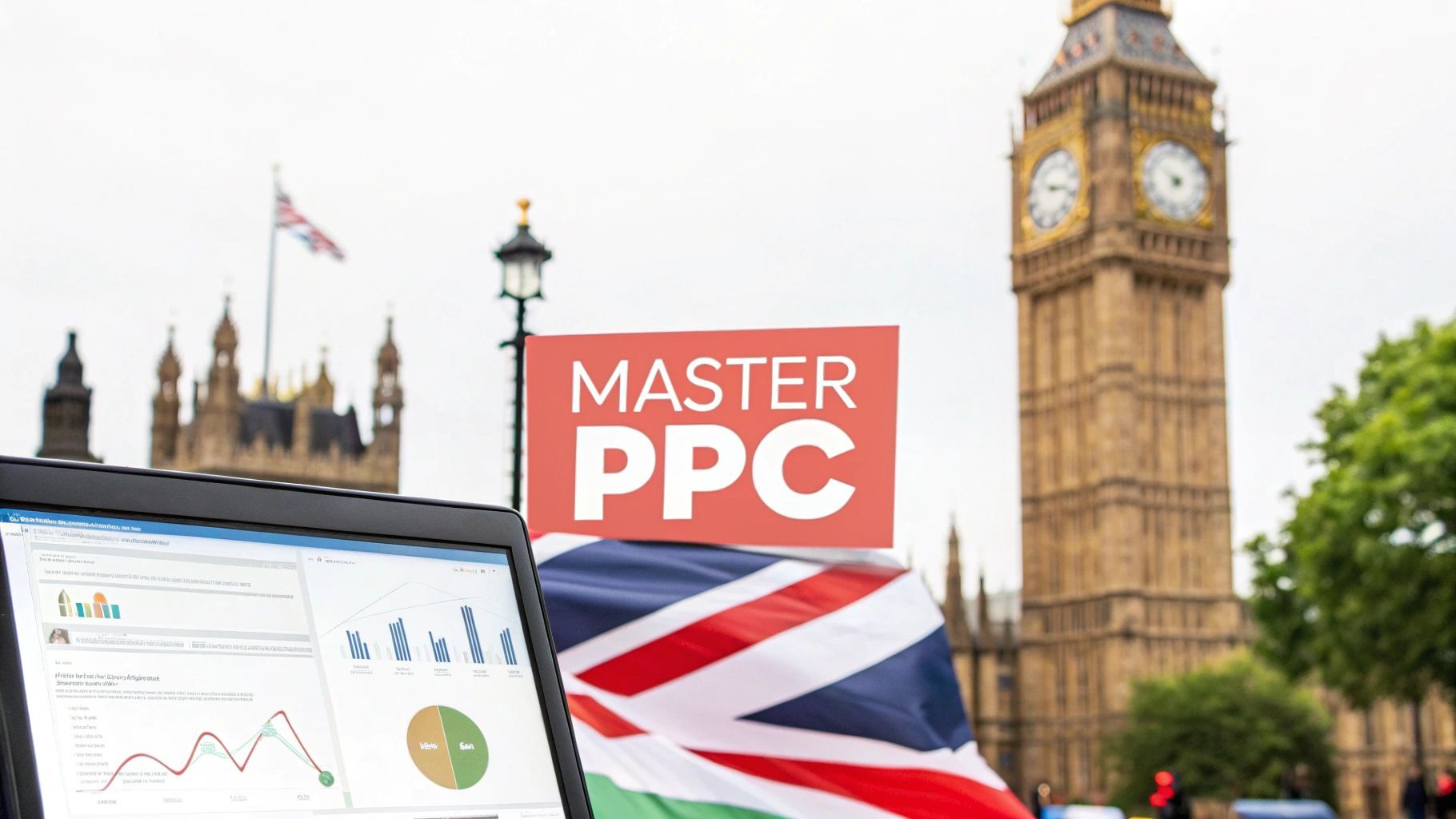 Laptop displaying PPC data, with a 