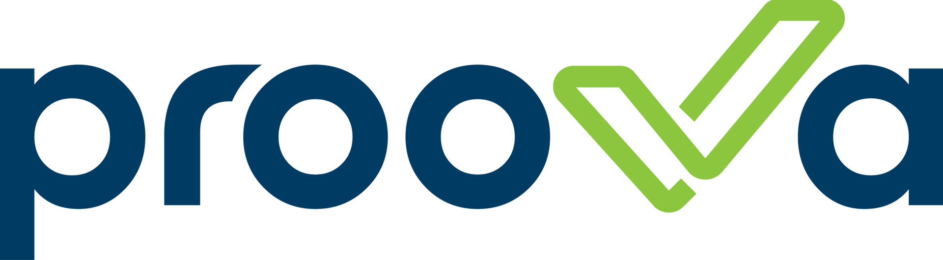 A blue and green logo for prova with a check mark