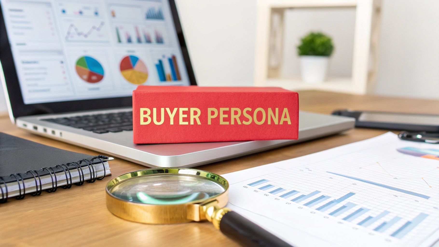 Laptop with charts, red 