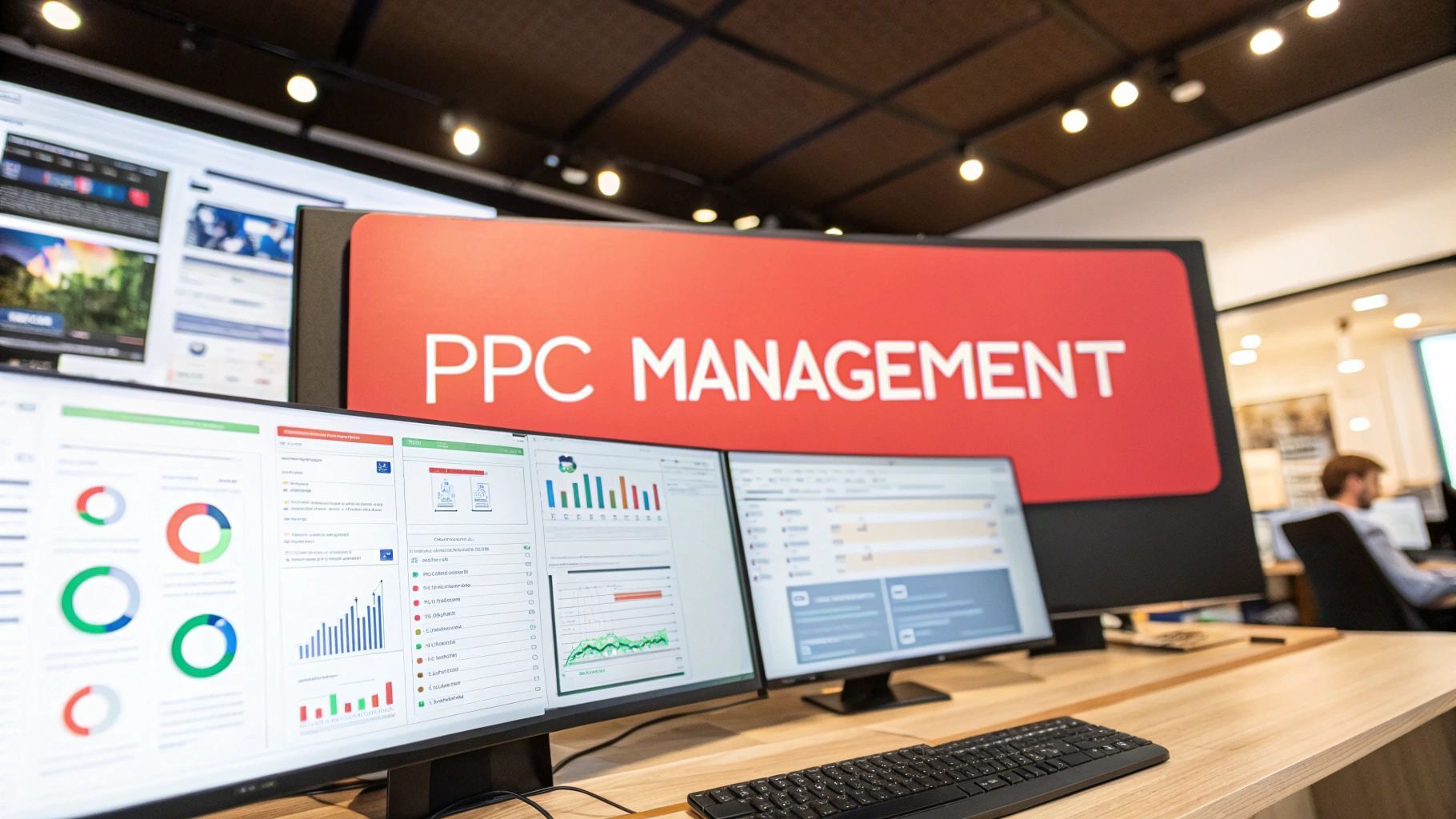 Monitors displaying data and graphs with