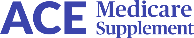 A blue and white logo for ace medicare supplement