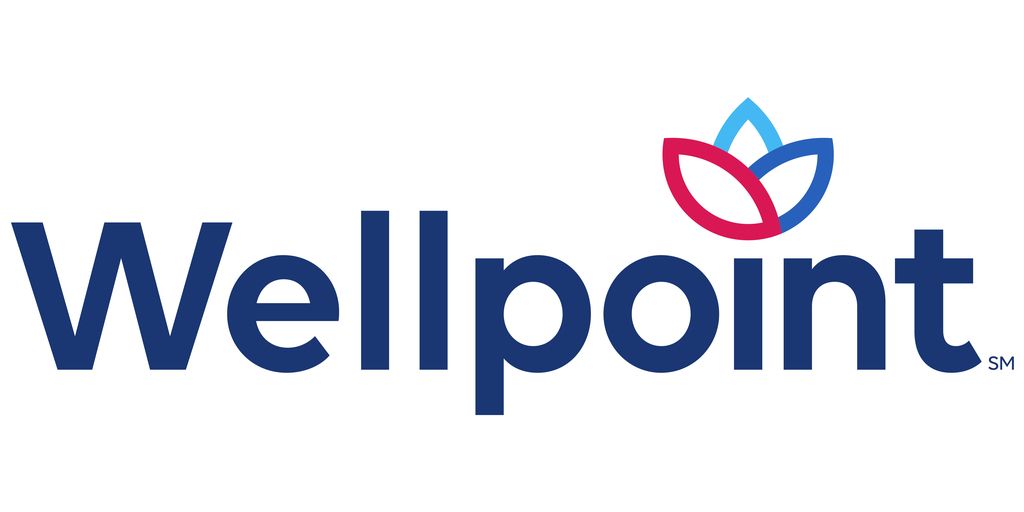 The wellpoint logo is blue and red with a flower in the middle.