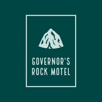 a logo for governor 's rock motel with a mountain in the center
