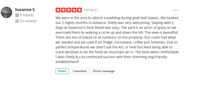 An image of a review for a hotel on yelp .