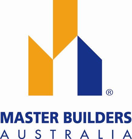The logo for master builders australia is blue and yellow.