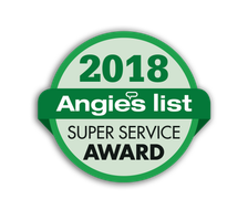 A green and white badge that says 2018 angie 's list super service award