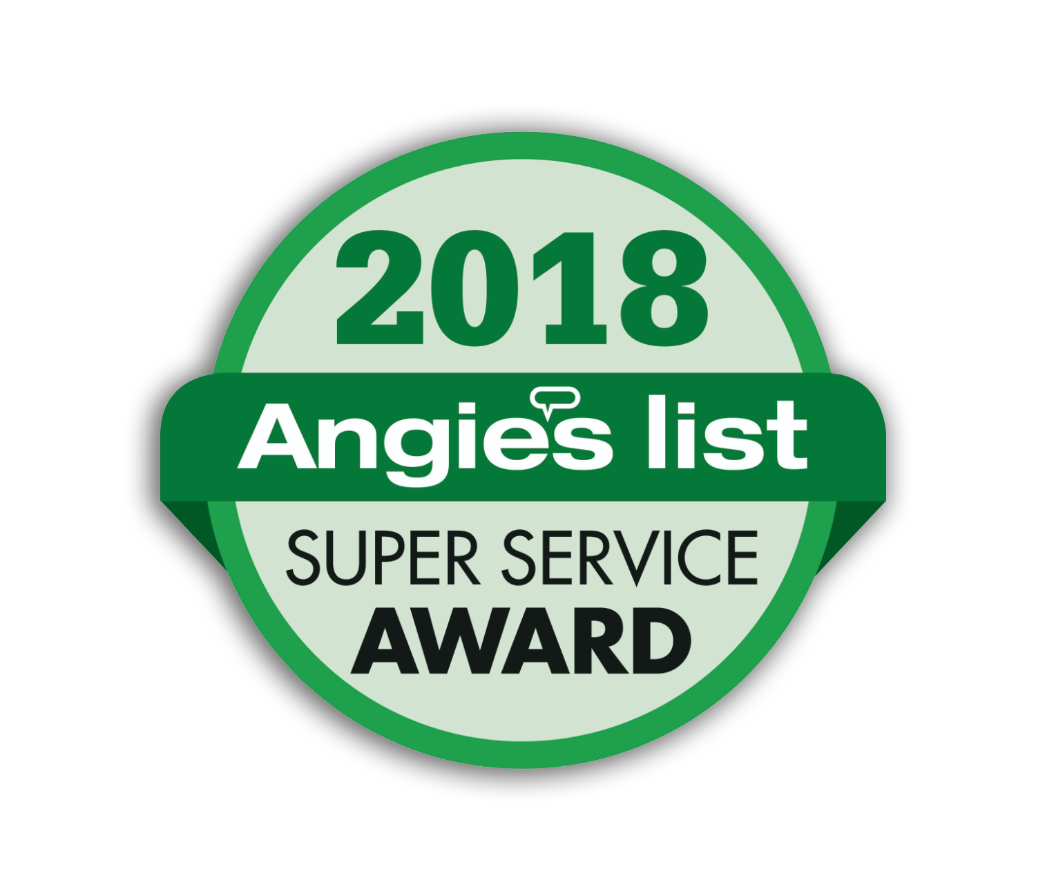 A green and white badge that says 2018 angie 's list super service award