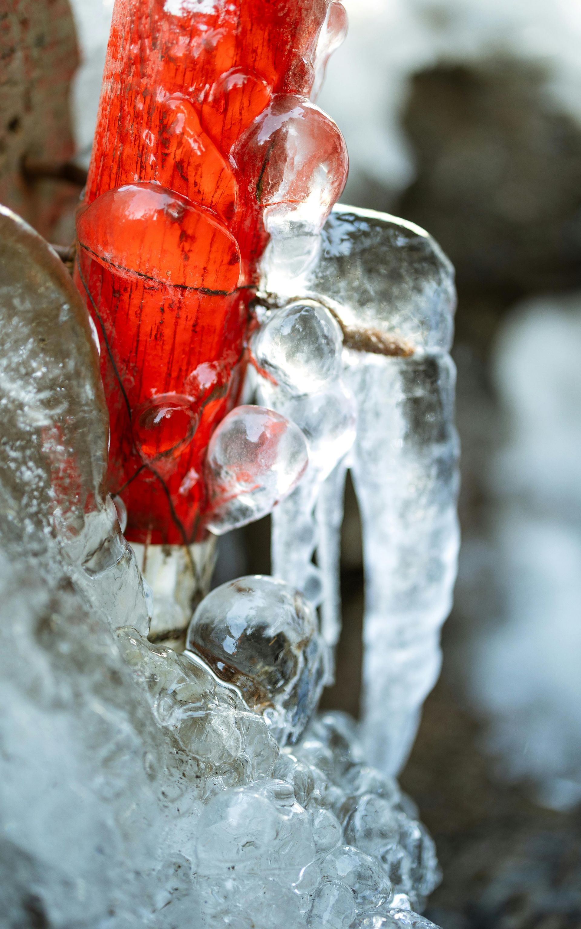 frozen pipe with ice around it