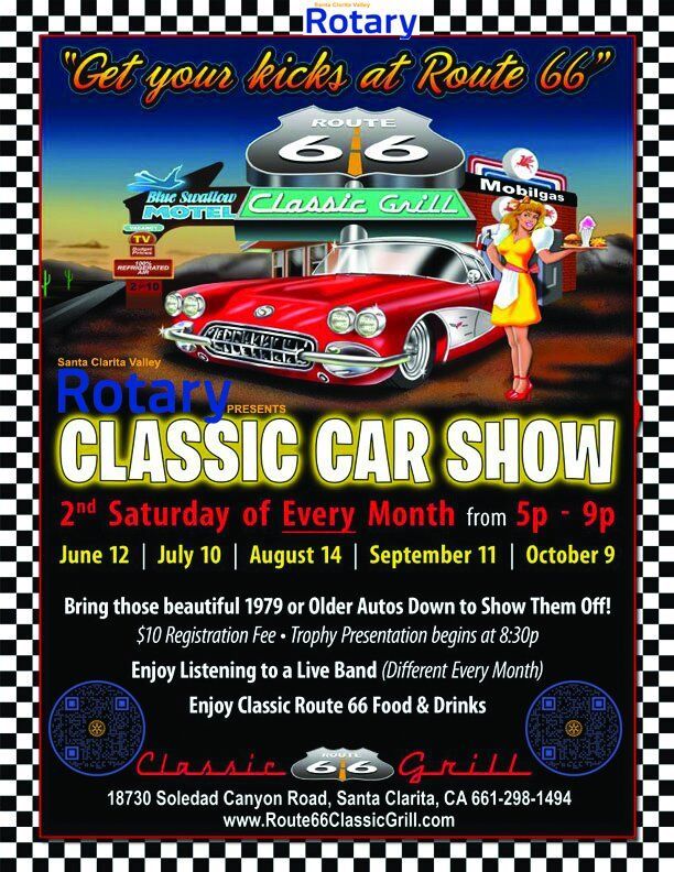 A poster for a classic car show on route 66