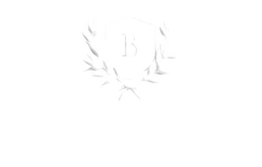 A white line-art emblem featuring the letter