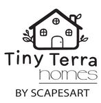 Logo for Tiny Terra Homes: house icon with greenery, text 