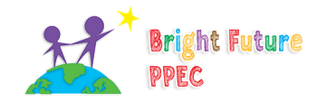 The logo for bright future ppec shows two people holding hands on top of a globe.