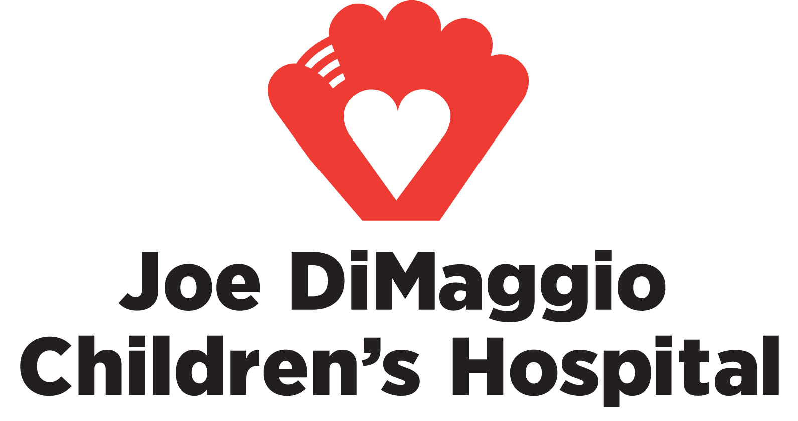 The logo for joe dimaggio children 's hospital shows a hand with a heart in it.